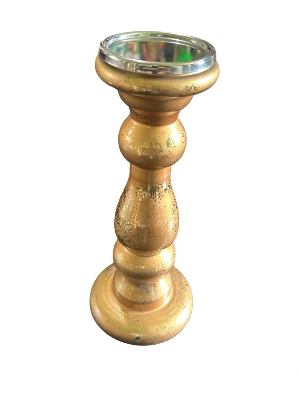 Glass Candle Pillar Metallic Gold Textured Look 12” New